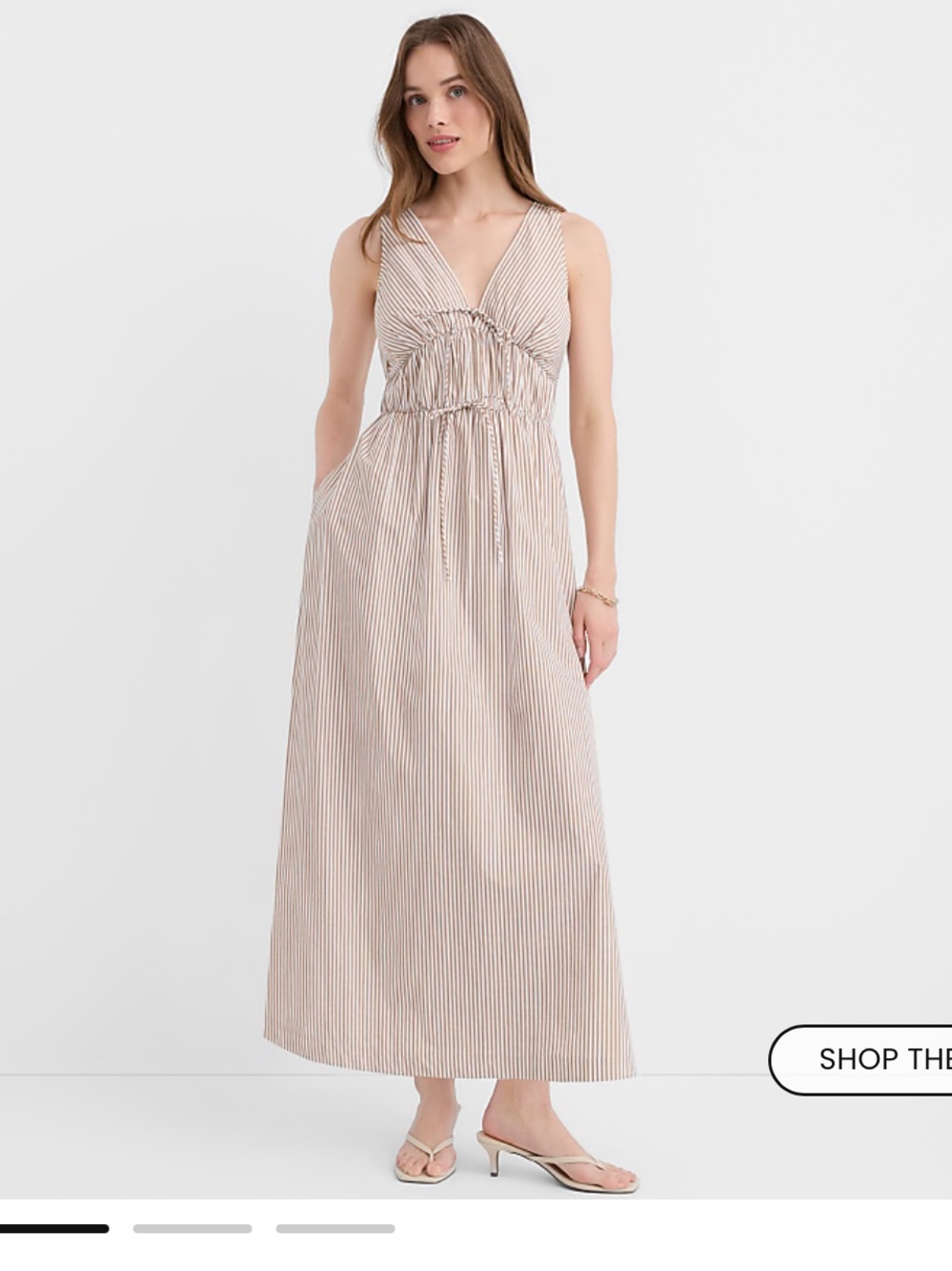 LOFT Cream and Beige Striped Bow Poplin Maxi Dress